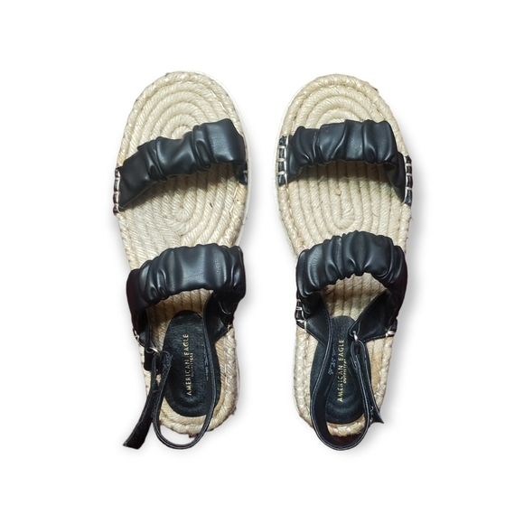 American Eagle Espadrilles Platform Ankle Strap Open Toe Sandals Black Size 8 - Picture 1 of 7